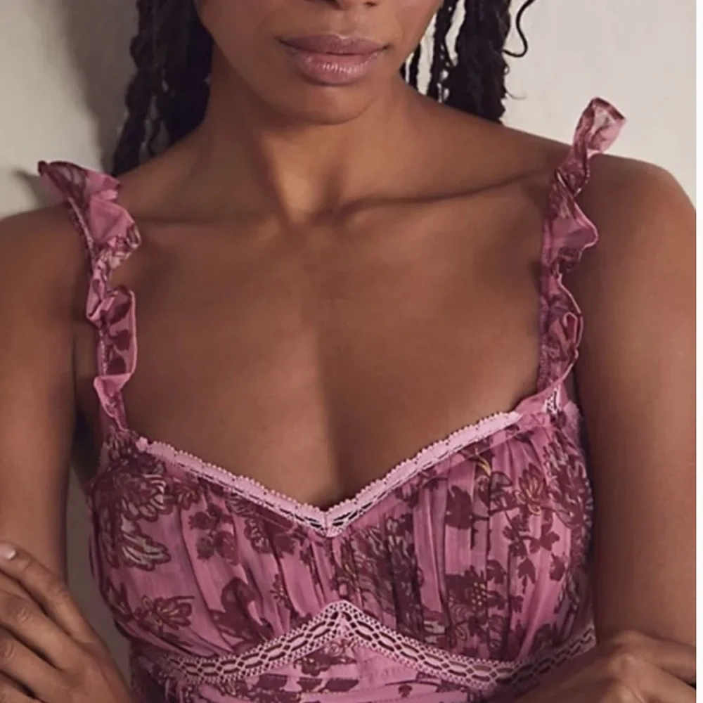 Free People Pink Floral Lace Corset Bodysuit